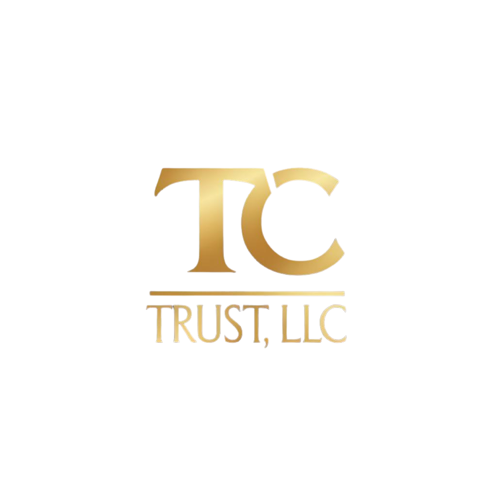 Gold letters "TC" above the words "TRUST, LLC" in gold, with a line separating the text, all on a plain white background.